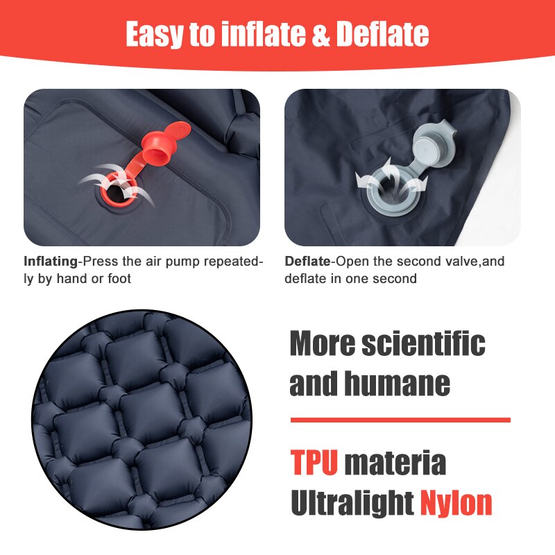 Outdoor Camping Inflatable Mattress Sleeping Pad with Pillows Ultralight Air Mat Built in Inflator Pump Hiking
