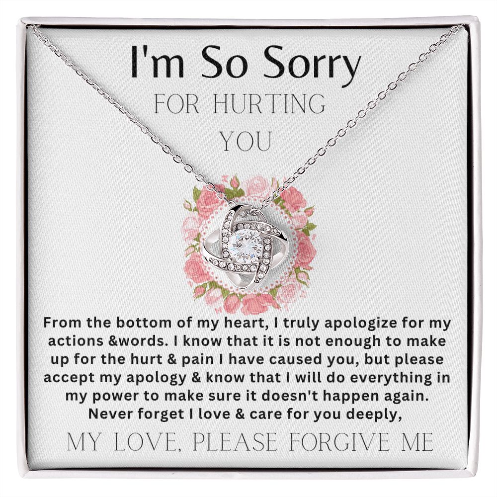 I'm so sorry( white) love knot necklace